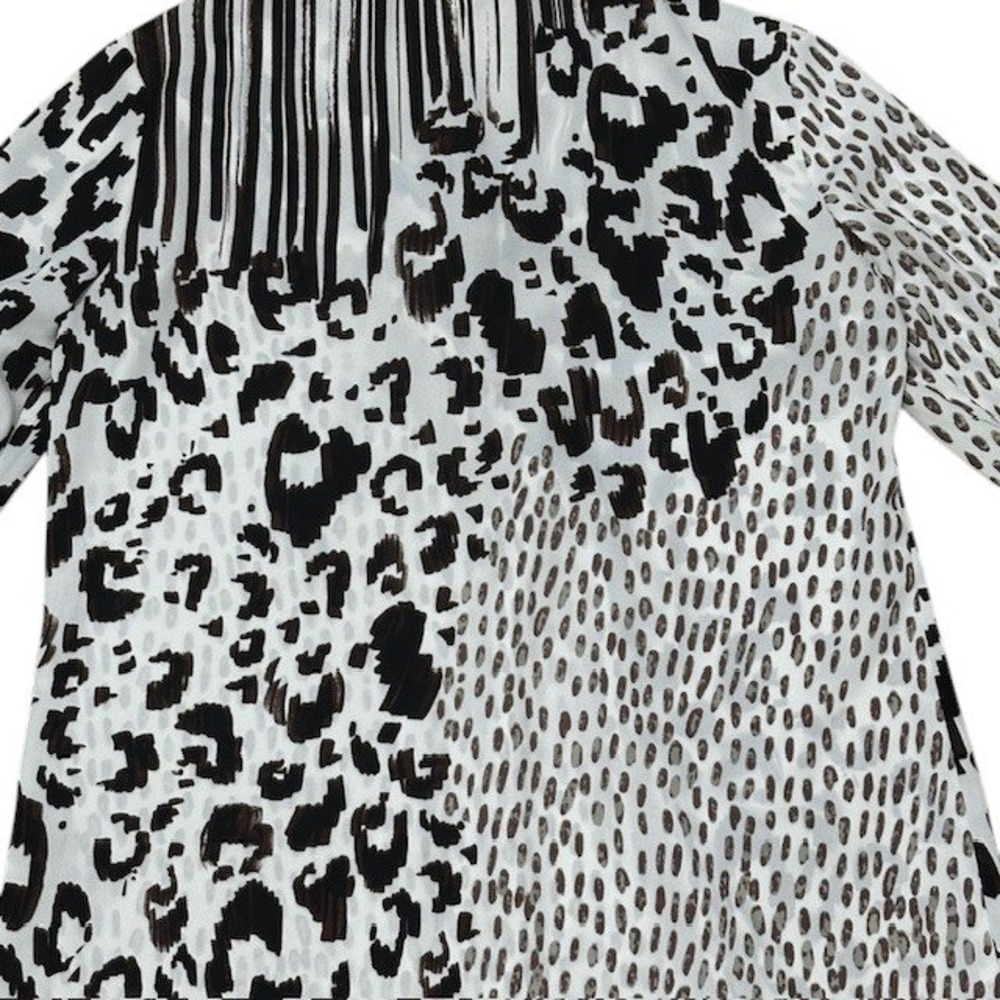 Cabi‎ XS Animal Print Blouse Top Tie Neck Long Sleeve Abstract White Black - Picture 12 of 15